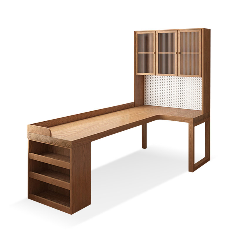 Brown Rectangular Solid Wood+Glass desk, 29.53" H x 78.74" W x 47.24" D