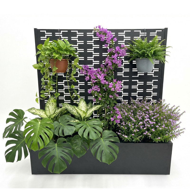 Boîte à fleurs en métal avec treillis, moustiquaire pour jardin surélevé galvanisé 45,7 x 45 x 15 avec trous de drainage pour patio