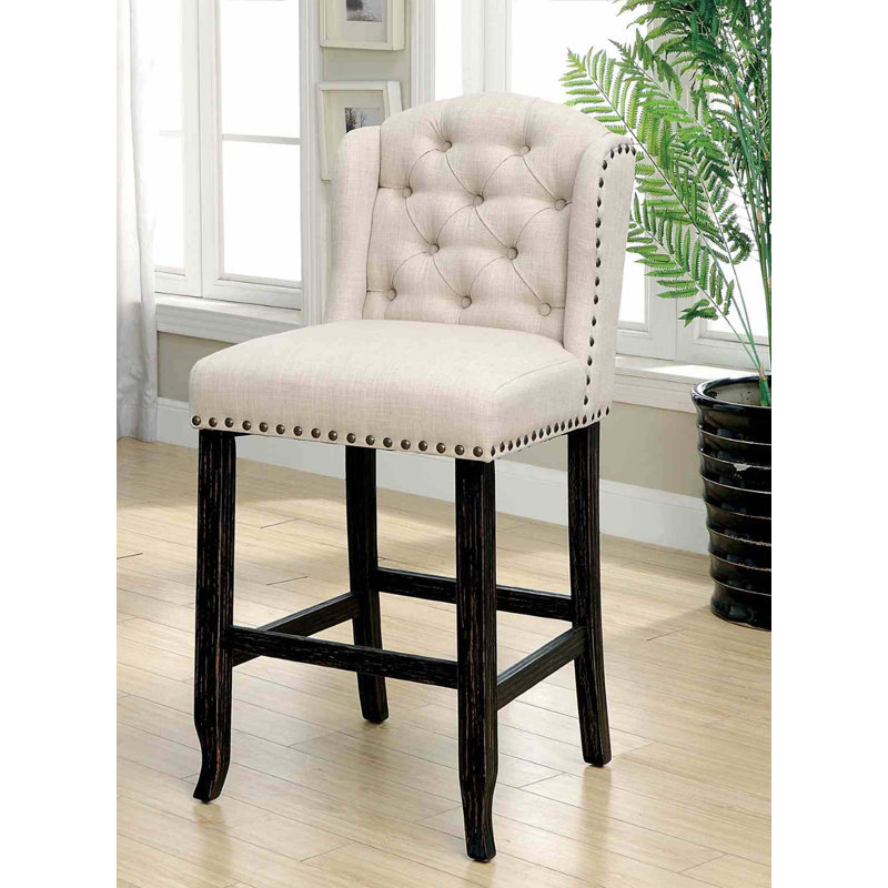 Fauteuil à hauteur de comptoir rustique 2 pièces, Beige / noir antique
