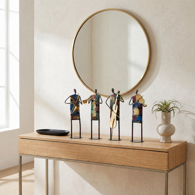 Ensemble de 4 pièces de sculpture de musicien de jazz en métal, décor de statue