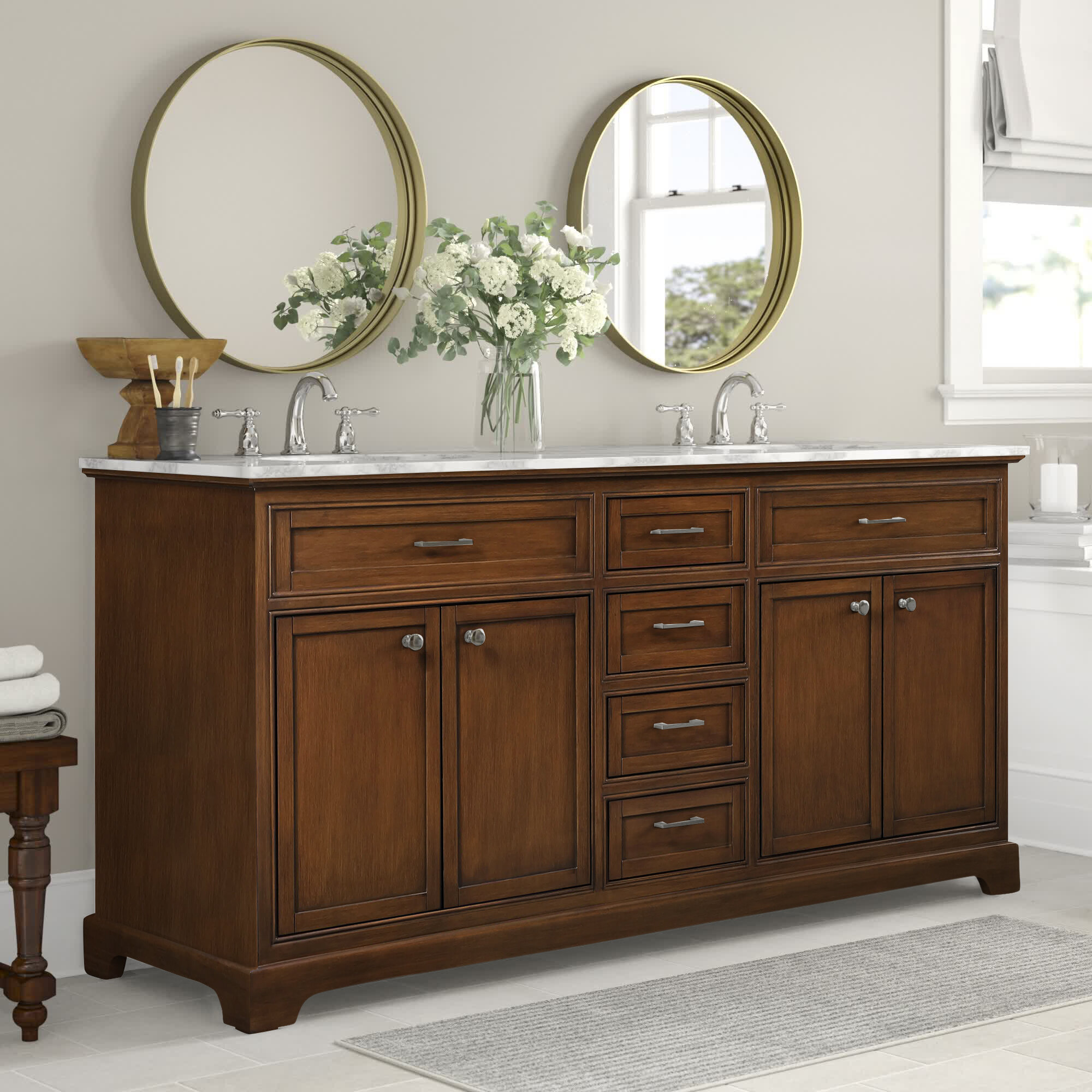 Beachcrest Home Ballou 72'' Double Bathroom Vanity with Marble Top &  Reviews