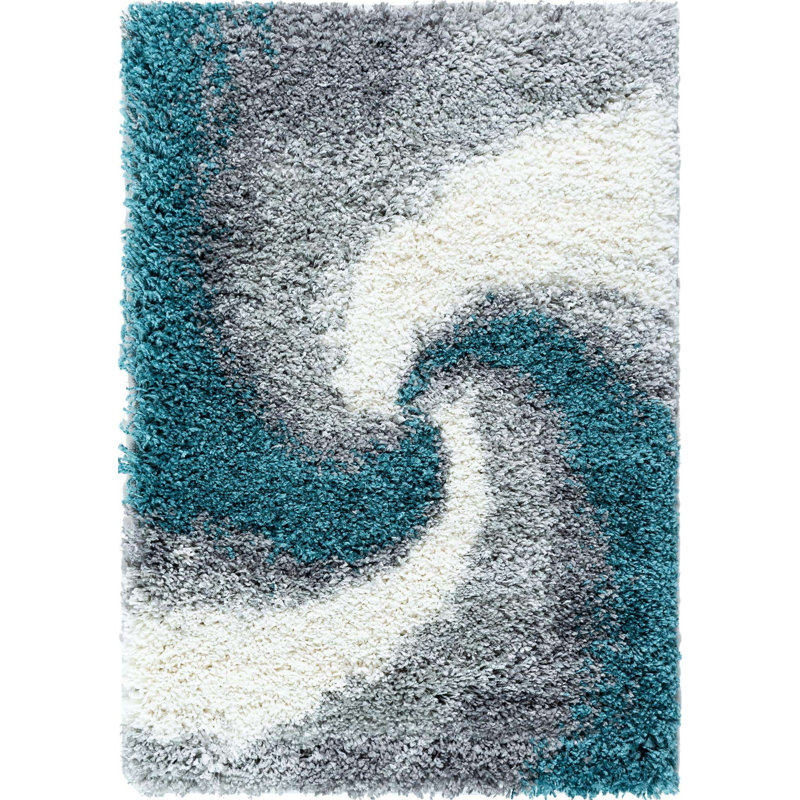 Abstract Indoor Rug, Rectangle 2' x 3'1", Turquoise/Gray