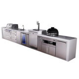 Mont Alpi Premium 4-burner 226" Deluxe Stainless Steel Island Modular Outdoor Kitchen Island Bbq Gas Grill + Side Burner + Beverage Center Faucet Sink + Kegerator + Kamado + Storage Drawers & Cabinets