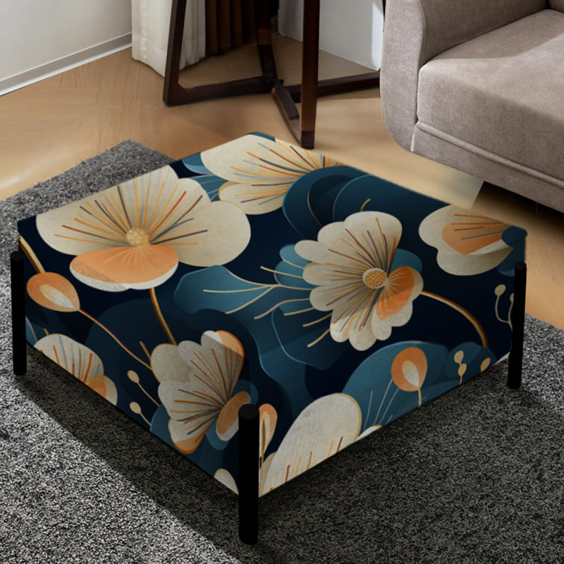 Beige et sarcelle Floral Elegance Fantasy - Grand repose-pieds carré floral