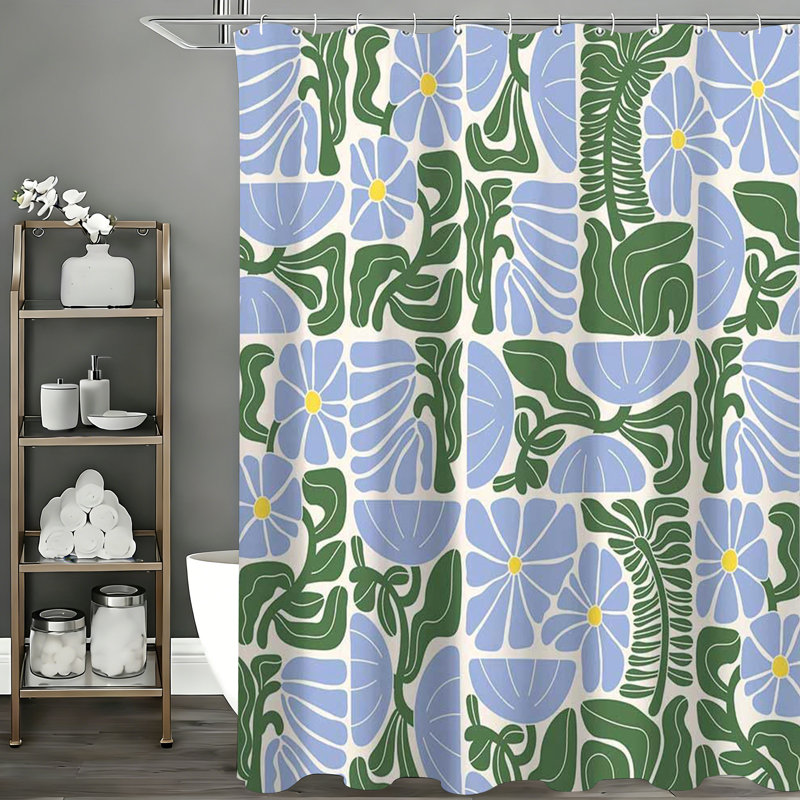 Rideau de douche avec crochets inclus, H 72 po x l 72 po, Vert/bleu
