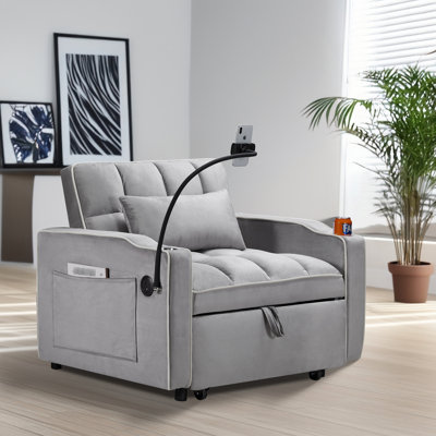 Pull Out Chair Bed - Soft Velvet, Adjustable Angle Space Sleeper 110° 180° For Residential