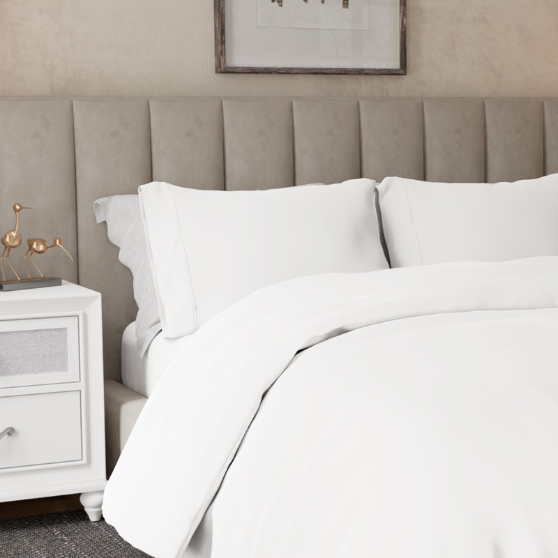 Cotton Solid Colour Duvet Cover Set with Pillowcases Included, Double Duvet Cover + 2 Standard Pillowcases, White