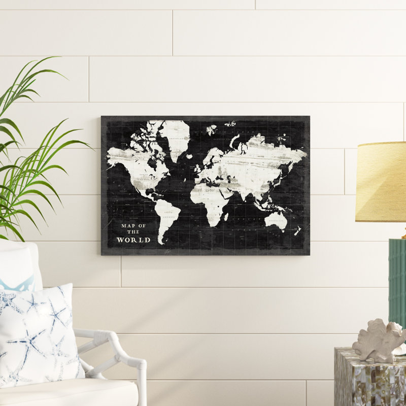 Carte du monde noire, H 36 po x l 24 po