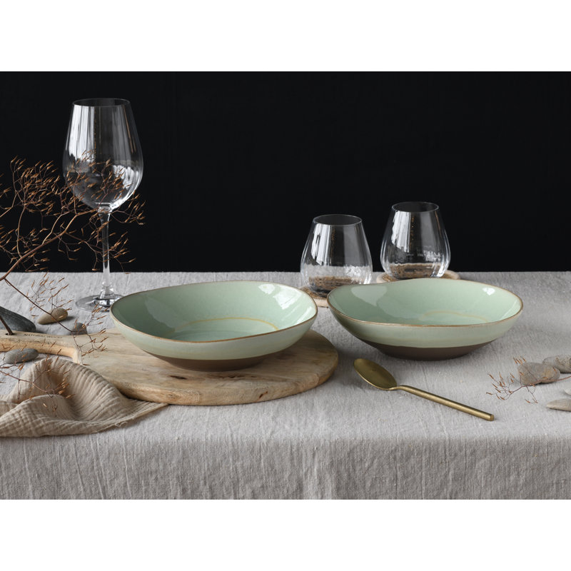 Serie Basalt Bowls, Salbei , 2-teiliges Geschirrset, Pastabowl Set Aus Steinzeug