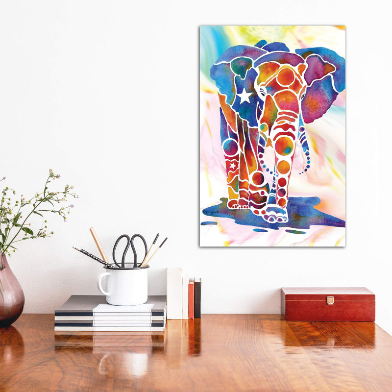 «Elephant II» par Jo Lynch - impression d'art graphique, Toile tendue, Pas de tapis, H 18 po x l 12 po x 1,5 po