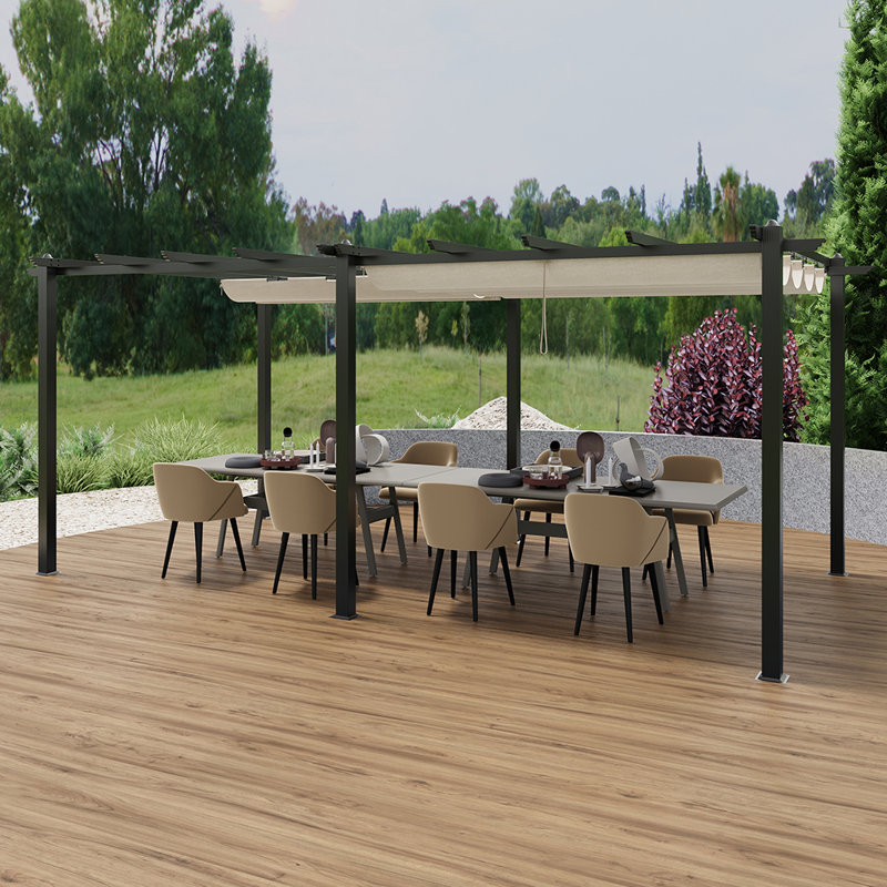 10x20ft Aluminium Pergola with Retractable Roof, 228cm H x 600cm W x 300cm D, Grey