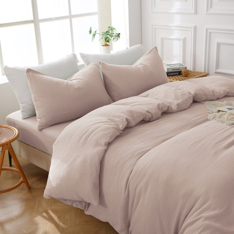 Solayne Muslin Duvet Cover Set 100% Cotton Double-Layer Linen Like Gauze Comforter Cover 3 Pieces Breathable & Lightweight For All Season