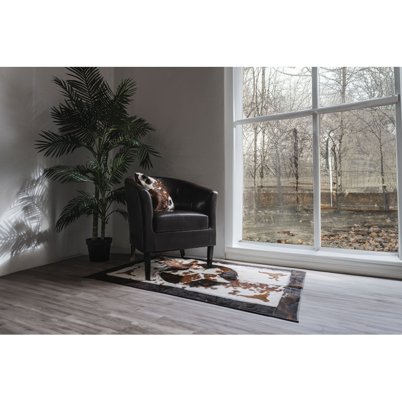 Tricolor Patchwork Cowhide Rug, Star & Longhorn
