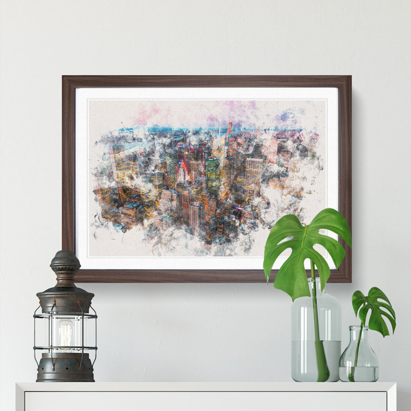New York View - Picture Frame Graphic Art Print, 24cm H x 33cm W x 2cm D, Walnut Framed