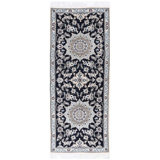 Navy Blue Fine Hand Knotted Persian Silk & wool Nain 2'9"X 6'9"