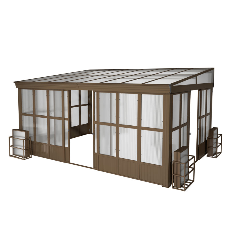 Pavillon de jardin en aluminium 12 po x 16 pi avec toit incliné en polycarbonate, écrans en polycarbonate détachables et 2 portes coulissantes verrouillables