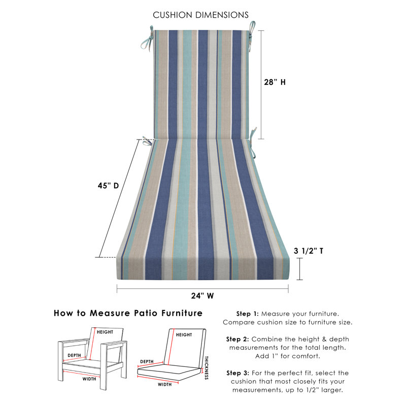 Outdoor Chaise Lounge Cushion – Weather-Resistant, Reversible, Plush Comfort - Basics by Wayfair™, Harbor Blue Stripe