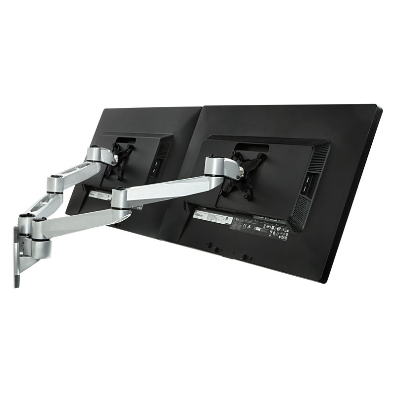 Silver Dual Full Motion Die-Cast Aluminum Monitor Wall Mount
