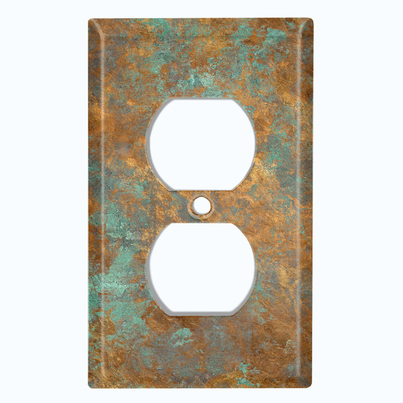 Copper Rust Patina Teal Print 1 - Gang Duplex Outlet Standard Wall Plate