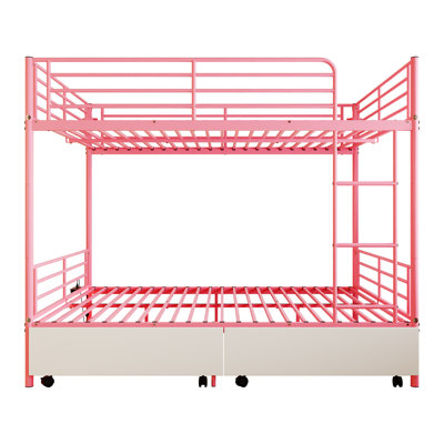 Lit superposé avec station de charge USB, capable de se séparer, lit superposé en métal, espace de rangement, lit avec barrière de sécurité et échelles, aucun sommier nécessaire