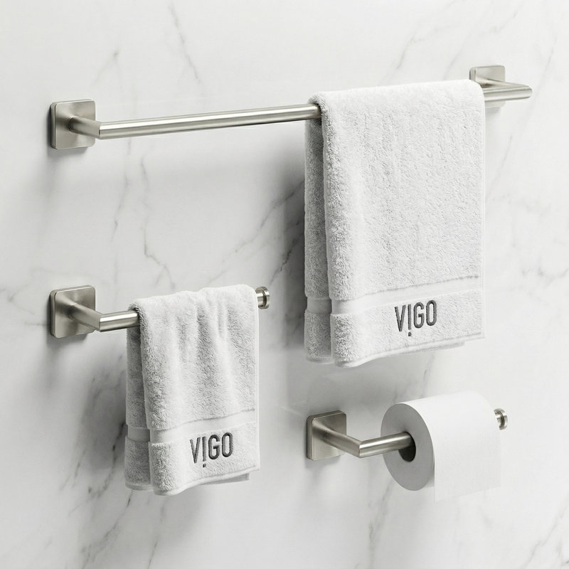 VIGO Satro 3-Piece Brushed Nickel Bathroom Hardware Set with 24-in Towel Bar, Toilet Paper Holder and Hand Towel Holder
