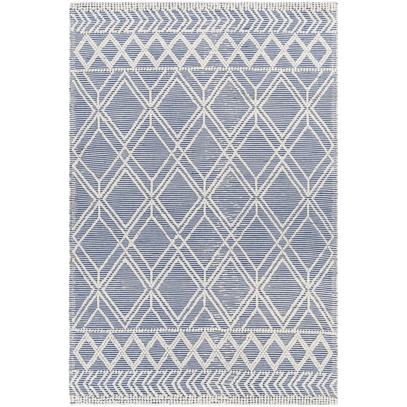 Geometric Flatweave Recycled P.E.T. Area Rug in Blue, Runner 2'6" x 8'