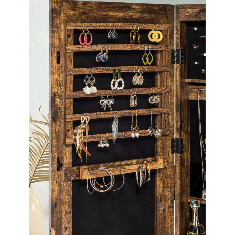 Armoire à bijoux murale avec miroir Grishilde, Brun rustique