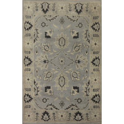 Tapis gris à motif floral Oushak 6 x 8