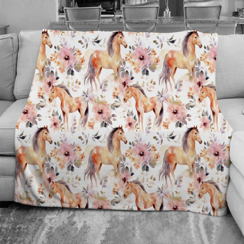 Couverture en molleton Flower Horse Horse, Jeté