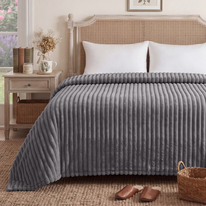 Bedsure Throw Flannel Fleece Blanket for Girls, 300 GSM Soft and Cozy Blanket for Dorm & Home Decor, Gray, All-Season Gift