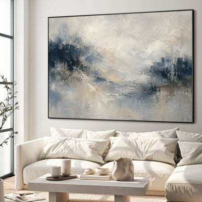 Très grand, reproduction d'art sur tissu mural - Décor de chambre à coucher contemporain abstrait Cloudscape bleu - "Assemblage requis (cadre non fini)"