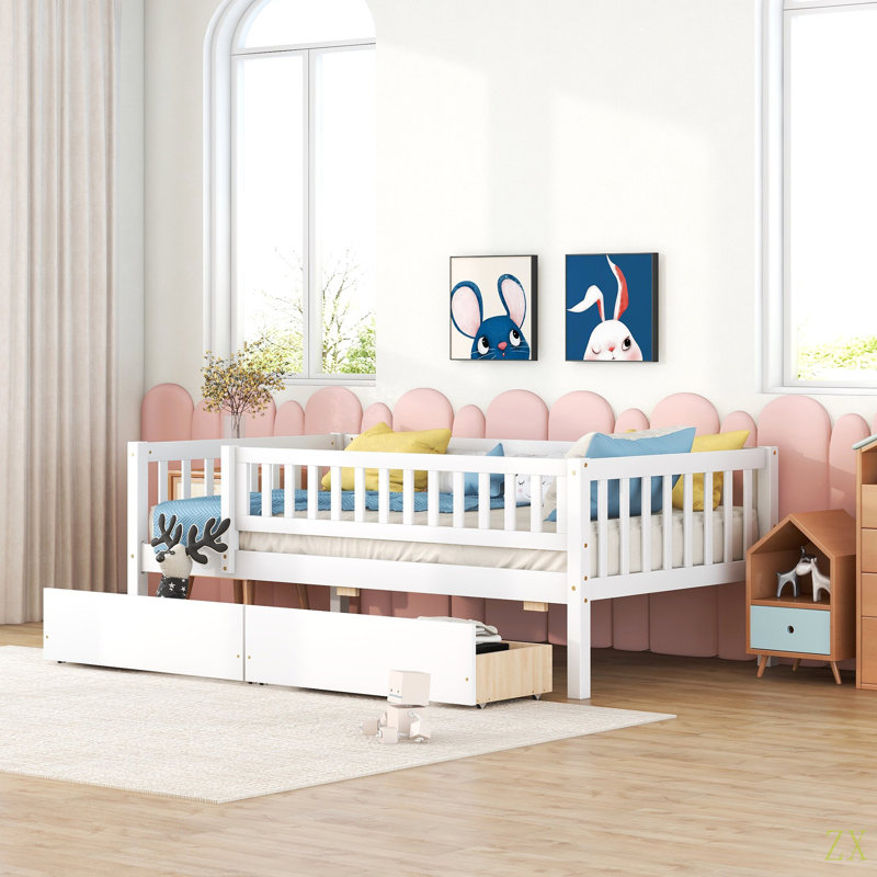 Twin Size Daybed Wood Bed With Two Drawers, White