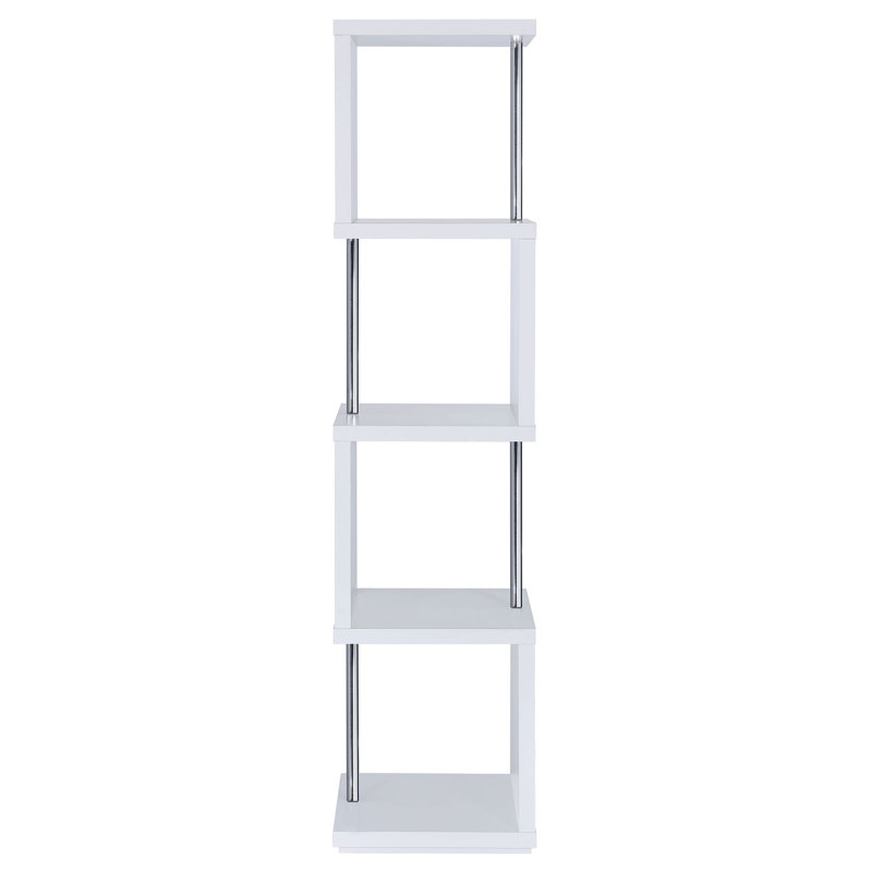 Bibliothèque à 4 niveaux avec tablettes blanches et structure en chrome | Idée de cadeau, Blanc