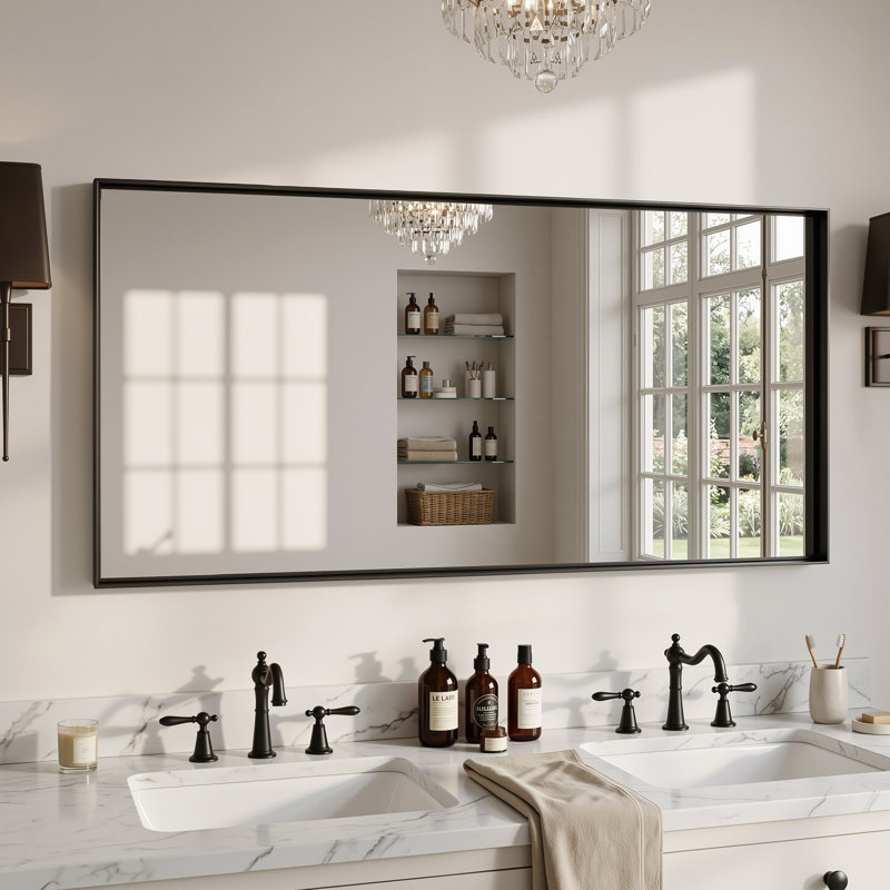 Rectangular Aluminum Alloy Frame Wall Mounted Bathroom Mirror,Decorative Wall Mirror with HD Tempered Glass for Bathroom Bedroom Entryway Living Room