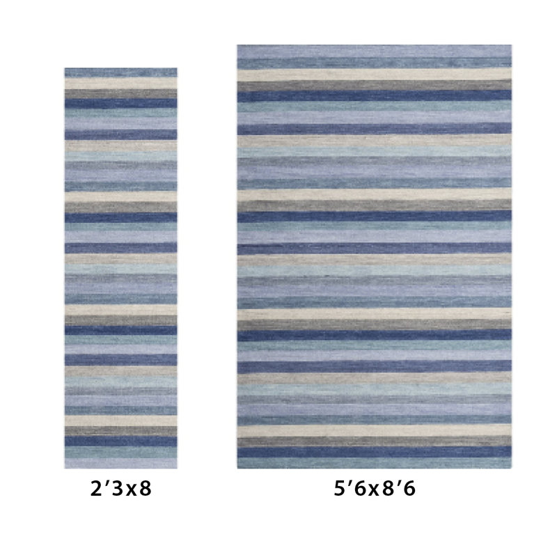 Jazzy Handmade Wool Blue/Indigo Rug, Rectangle 5'6" x 8'6"