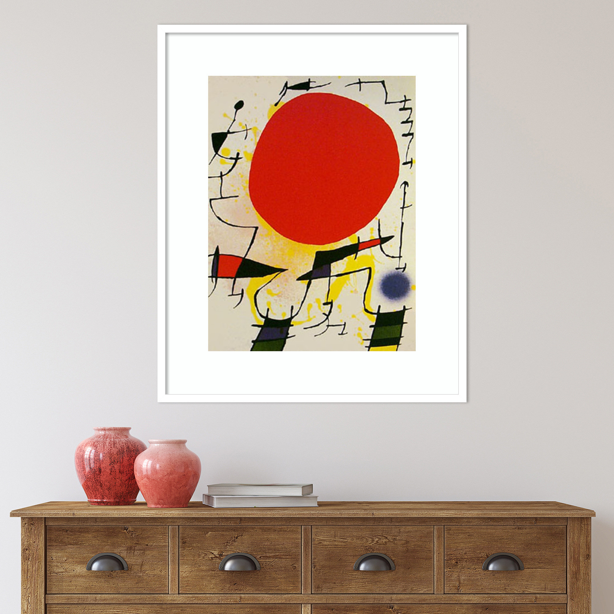 Le Soliel Rouge (The Red Sun) by Joan Miro, White Framed Paper, 34.38" H x 28.38" W x 0.88" D