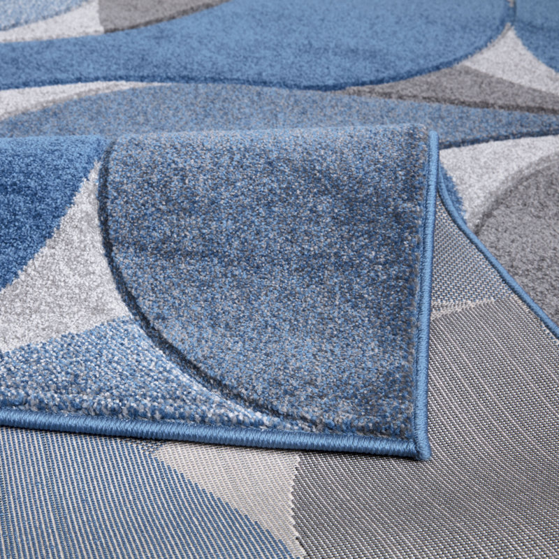 Kenzo Blue Abstract Geometric Modern Rug – Large Living Room Carpet | Bedroom & Hallway Runner | Soft, Stain Resistant, Non-Shedding Floor Mat