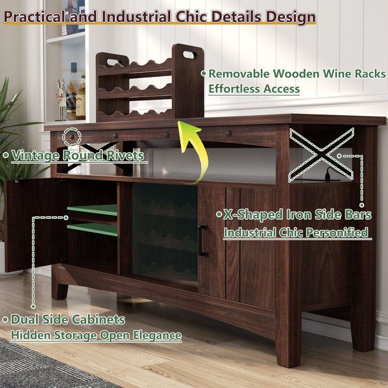 47.2" Wine Bar Cabinet, Black Walnut