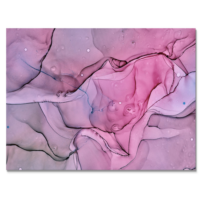 Paysage de marbre rose et mauve - peinture sur toile, H 34 po x l 44 po x P 1,5 po, Toile tendue