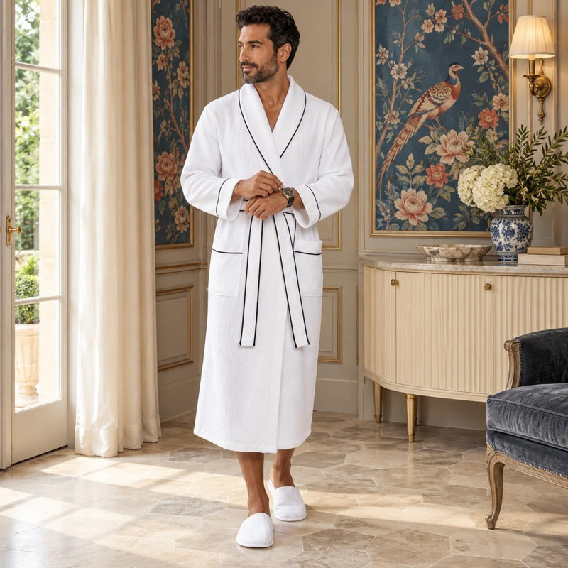 Peignoir gaufré LOTUS LINEN, M, Blanc