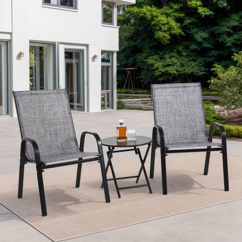 3 Piece Patio Set, Outdoor Camping Chairs With Breathable Textilene Fabric, Folding Table With Steel Table Top, 2Chairs And 1Table Set