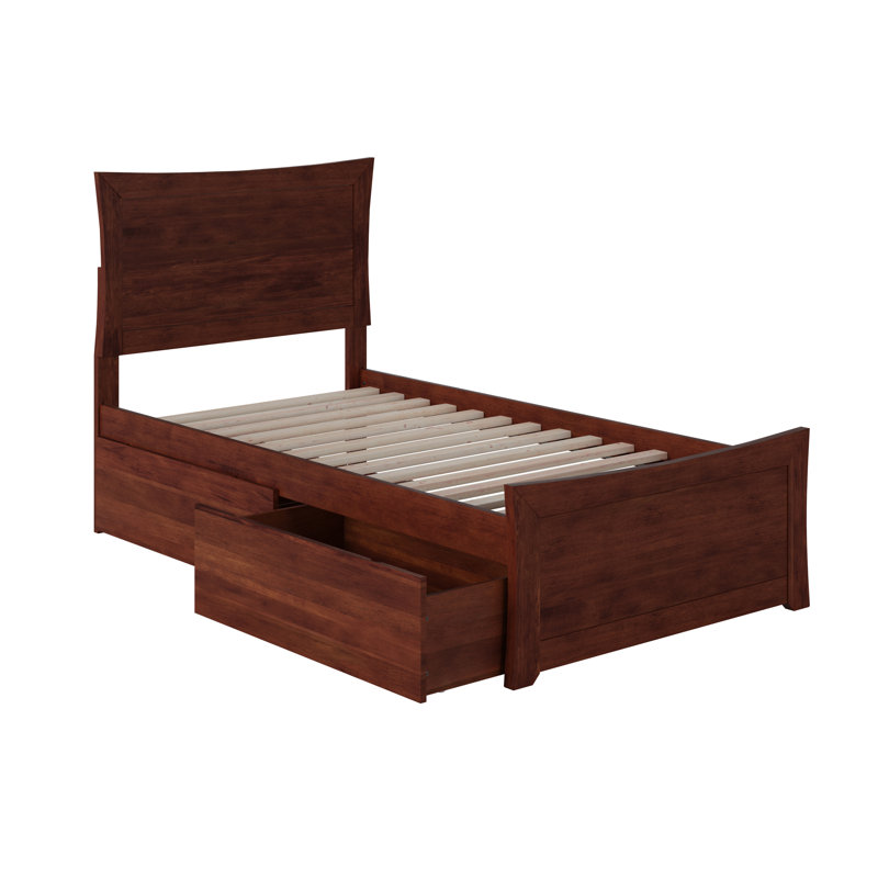 Daury Solid Wood Platform Bed with Matching Footboard and Storage Drawers, Twin XL, Walnut