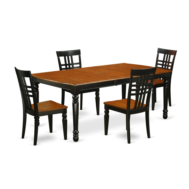 Ensemble de table de salle à manger 5 pièces comprenant une table de cuisine rectangulaire avec rallonge papillon et 4 chaises de salle à manger, 42 po x 78 po, noir et cerise