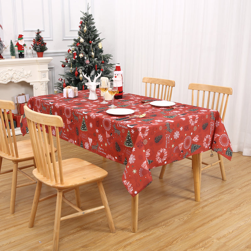 Waterproof & Oil-Proof Christmas Tablecloth – Durable Red Square Table Cover – Wipe Clean, Festive Holiday Dining, Christmas Deer Design – Size: 52" x 70", Color: Christmas deer