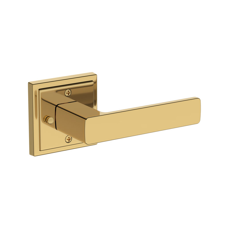 Sharpewood Privacy Lever with Stepped Square Rose in Lifetime (PVD) Polished Brass, Polished Brass