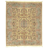 Hand Knotted Wool Oriental Area Rug in Gold And Light Green