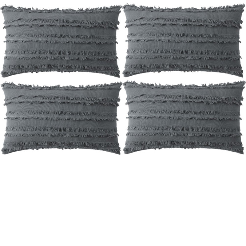 Ensemble de 4 coussins à motif de jacquard rayé (inséré inclus), H 14 po x l 20 po, Rectangulaire, Gris