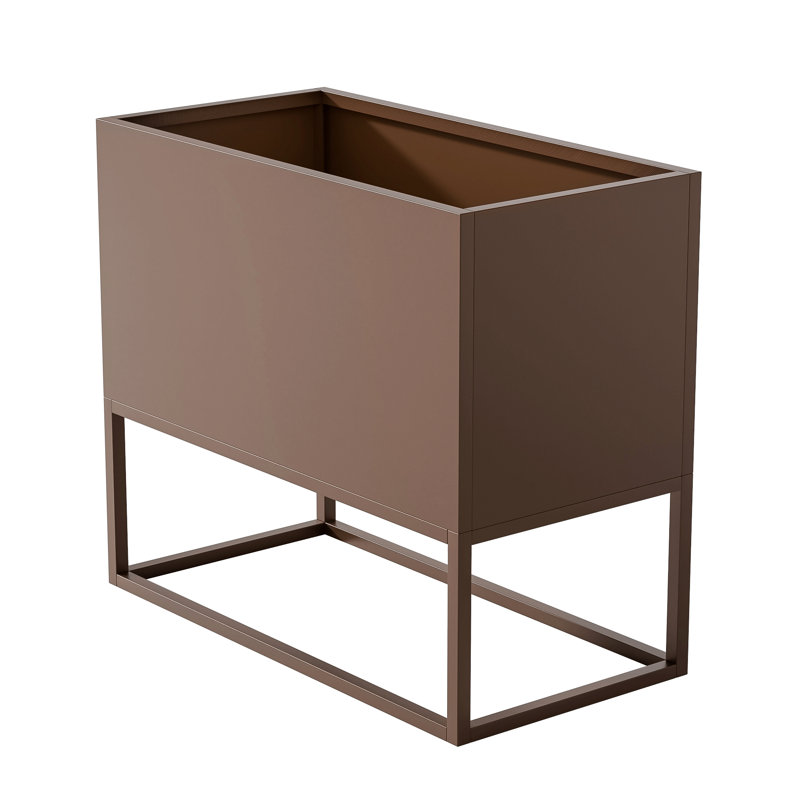 Large Metal Rectangular Planter With Shelves And Drainage Holes For Indoor/Outdoor Use, Perfect For Tall Plants, Flowers, Or Shrubs In High-Traffic Areas
