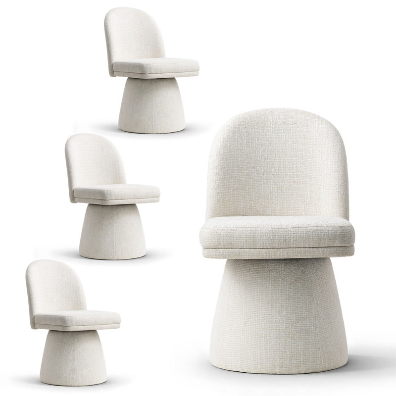 Upholstered Fabric 360° Swivel Dining Chair, Beige