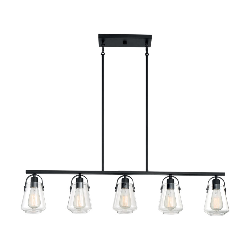 Luminaire suspendu pour îlot de cuisine 5 lumières Powers, Noir mat